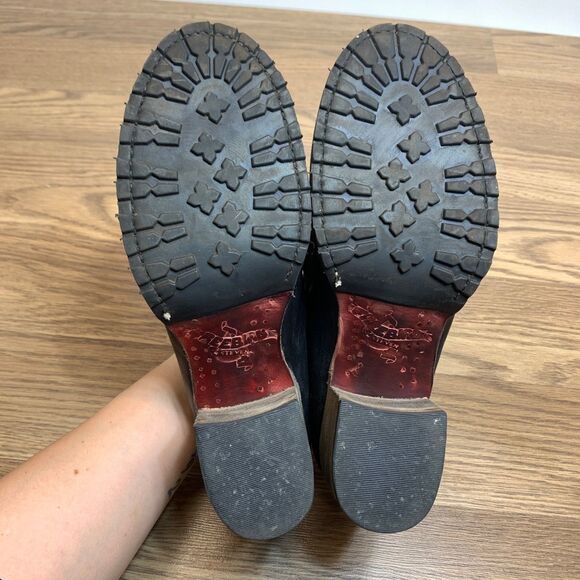 Women's Bristol Freebird Blue Snakeskin Print Leather Chunky Loafer Heels sz 10 - Picture 7 of 9